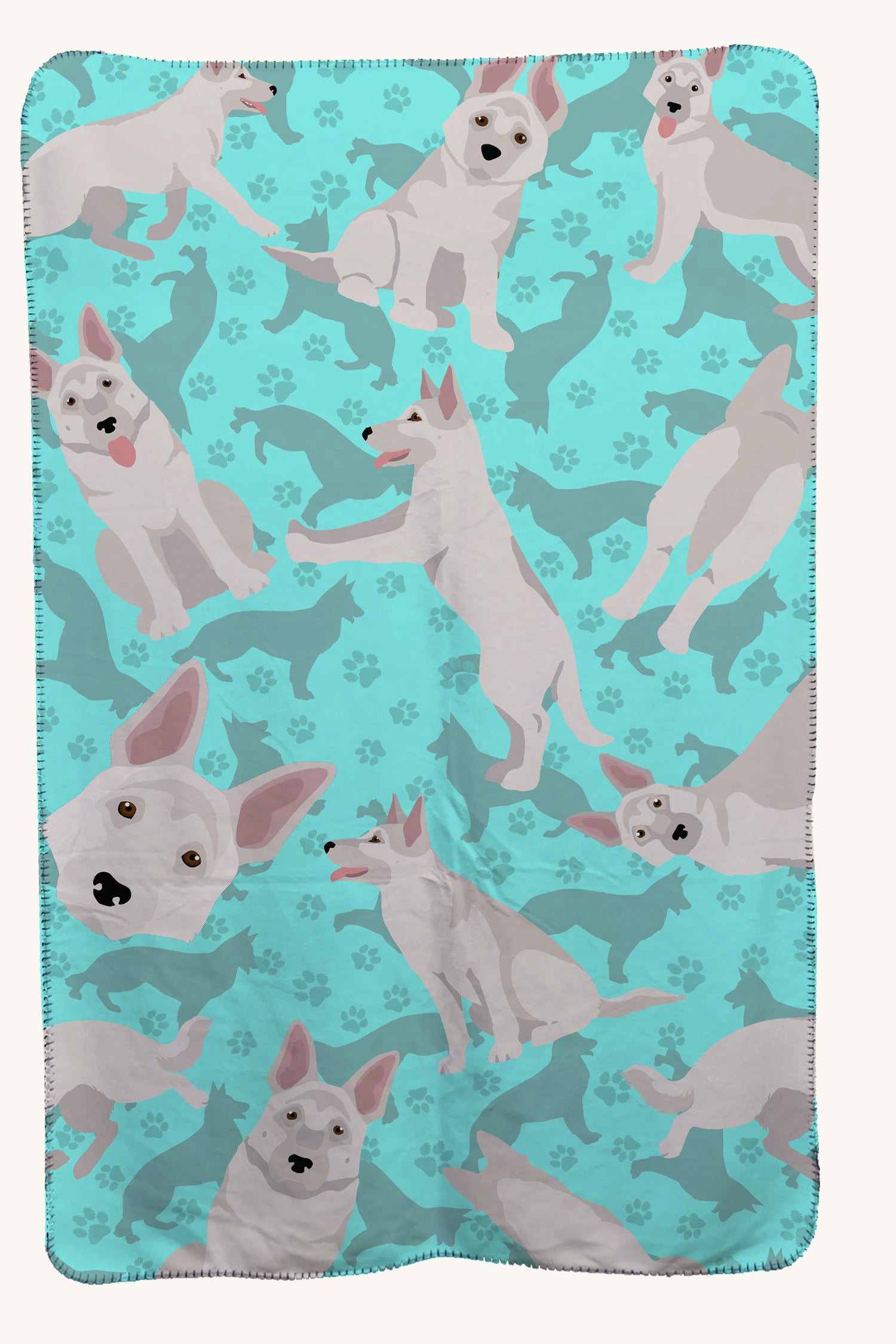 Hand-illustrated White German Shepherd Travel Blanket with Bag