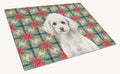 Hand-illustrated White Poodle Christmas Poinsettias Glass Cutting Board