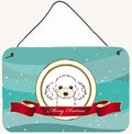 Hand-illustrated White Poodle Merry Christmas Aluminum Sign