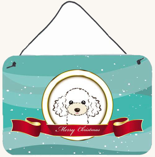 Hand-illustrated White Poodle Merry Christmas Aluminum Sign