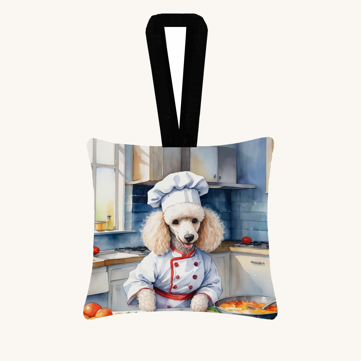 Hand-illustrated White Poodle The Chef Fabric Ornament