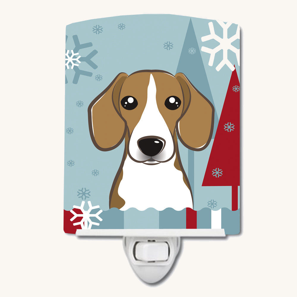 Hand-illustrated Winter Holiday Beagle Ceramic Night Light