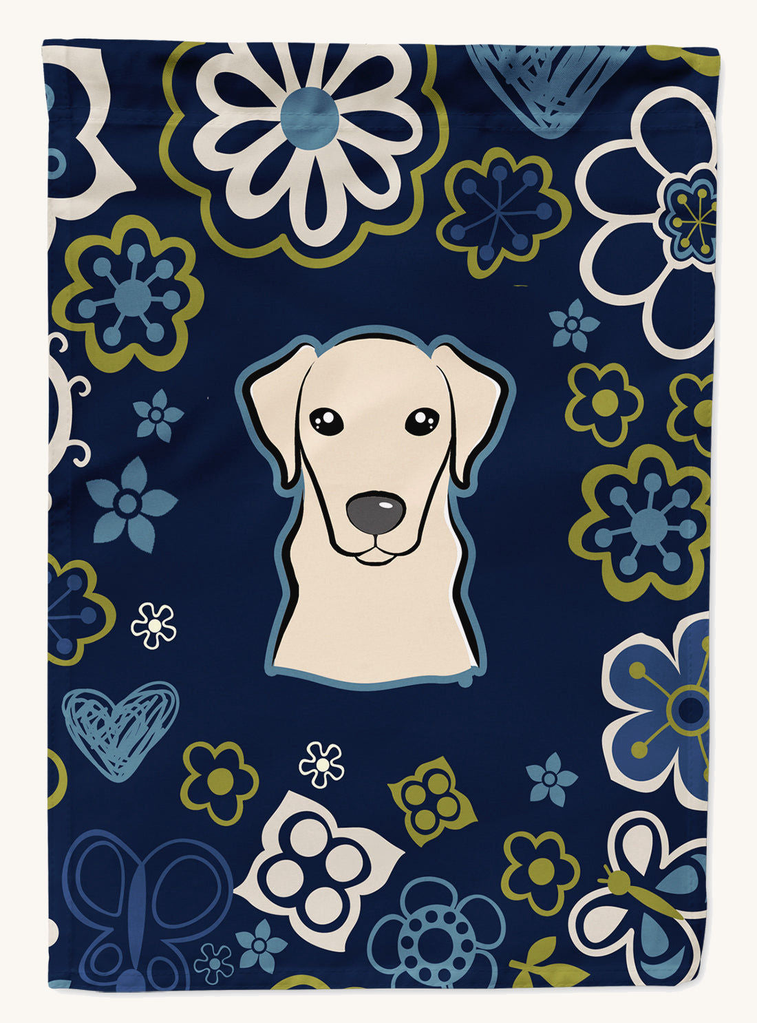 Hand-illustrated Yellow Labrador Blue Flowers Garden Flag