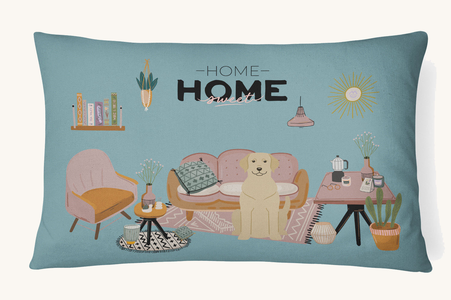 Hand-illustrated Yellow Labrador Sweet Home Throw Pillow