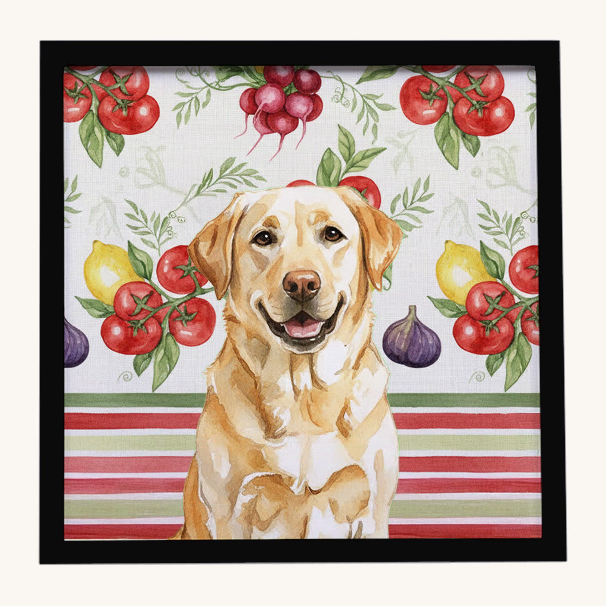 Hand-illustrated Yellow Labrador Vegetables Framed Metal Print