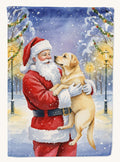Hand-illustrated Yellow Labrador with Santa Claus House Flag