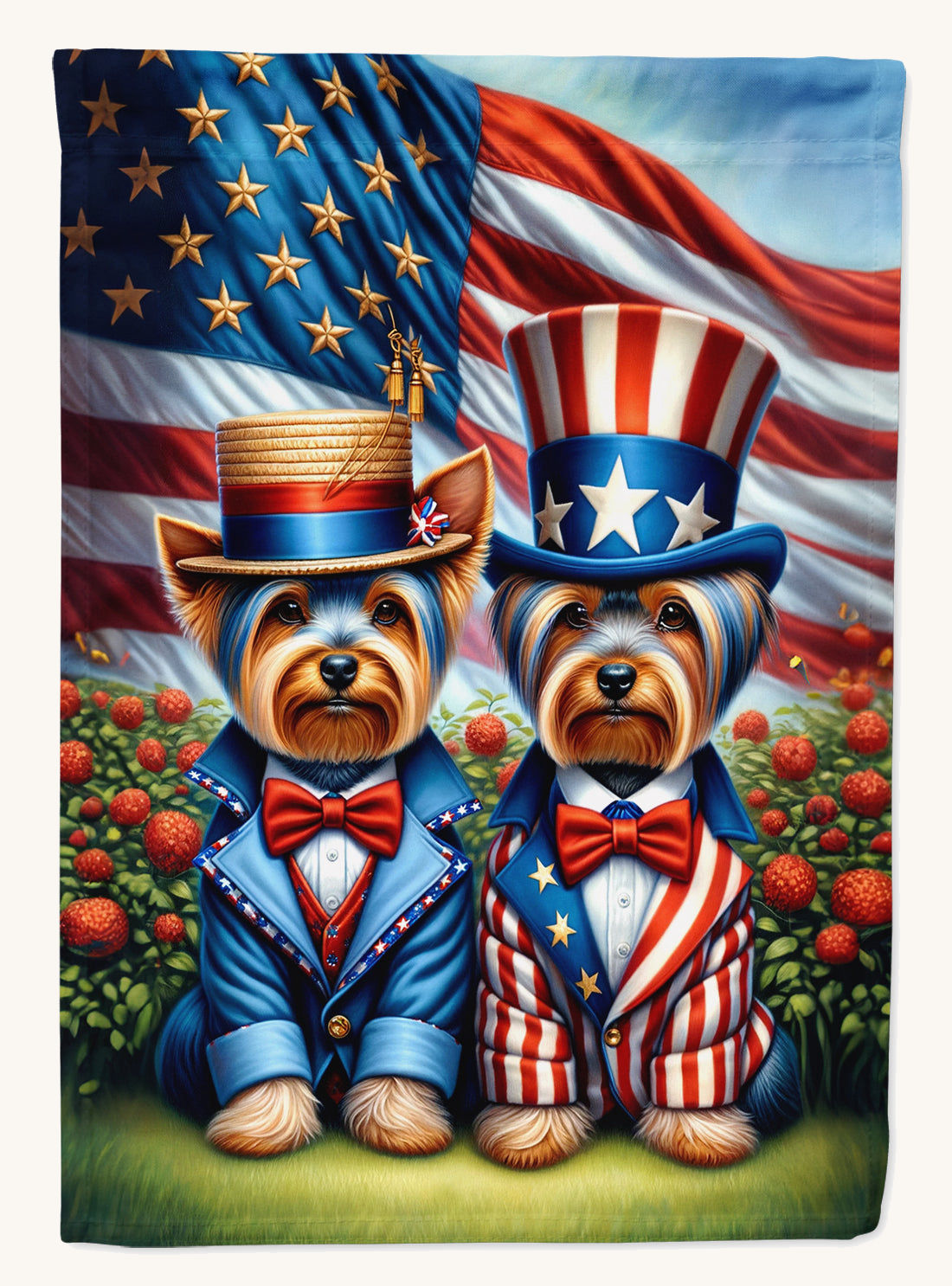 Hand-illustrated Yorkie All American Garden Flag