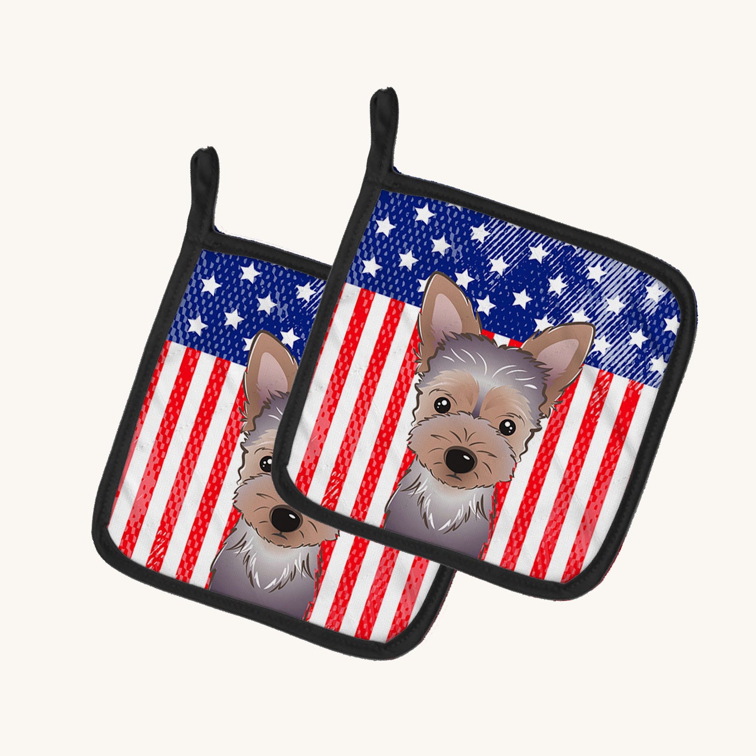 Hand-illustrated Yorkie American Flag Pot Holders