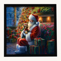 Hand-illustrated Yorkie And Santa Framed Metal Print