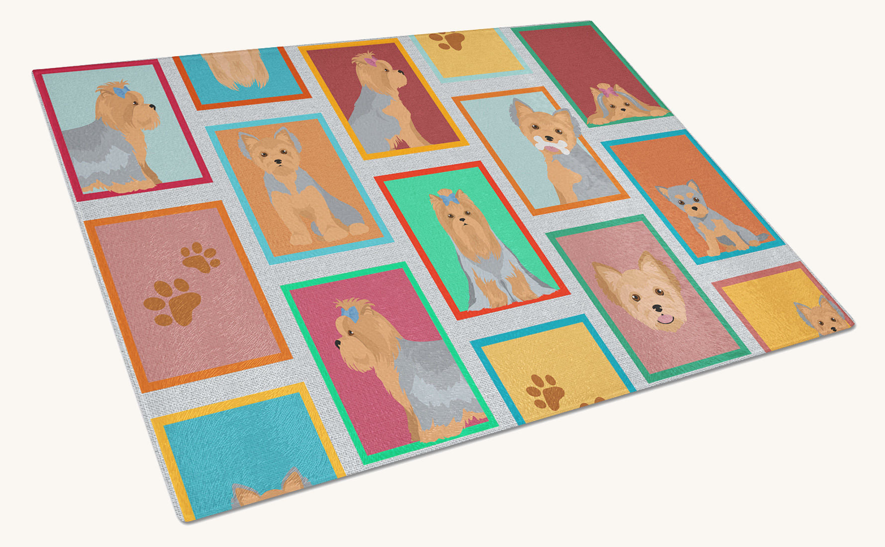 Hand-illustrated Yorkie Blue And Tan Glass Cutting Board