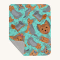 Hand-illustrated Yorkie Blue And Tan Quilted Throw Blanket