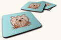 Hand-illustrated Yorkie Blue Checkerboard Coaster Set