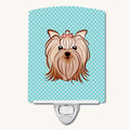 Hand-illustrated Yorkie Blue Checkerboard Night Light