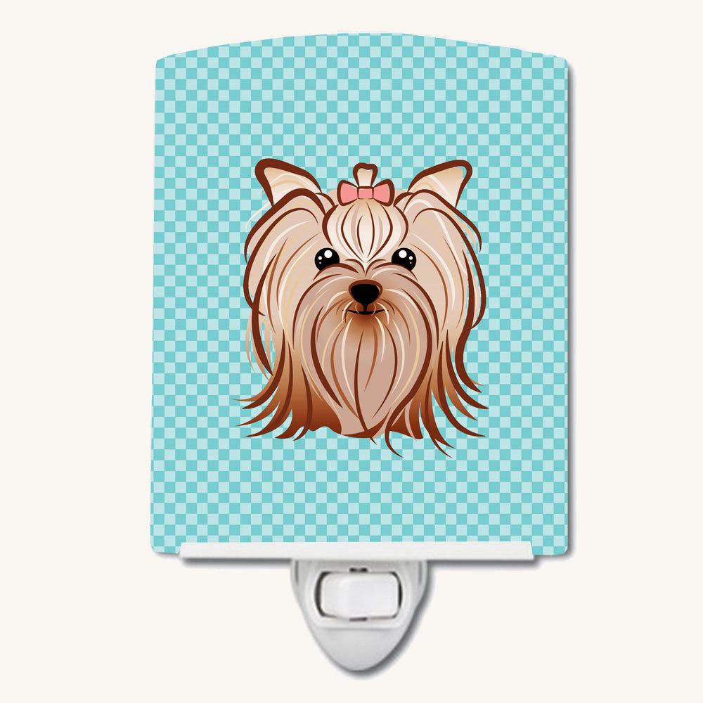 Hand-illustrated Yorkie Blue Checkerboard Night Light