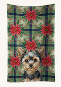 Hand-illustrated Yorkie Christmas Poinsettia Kitchen Towel