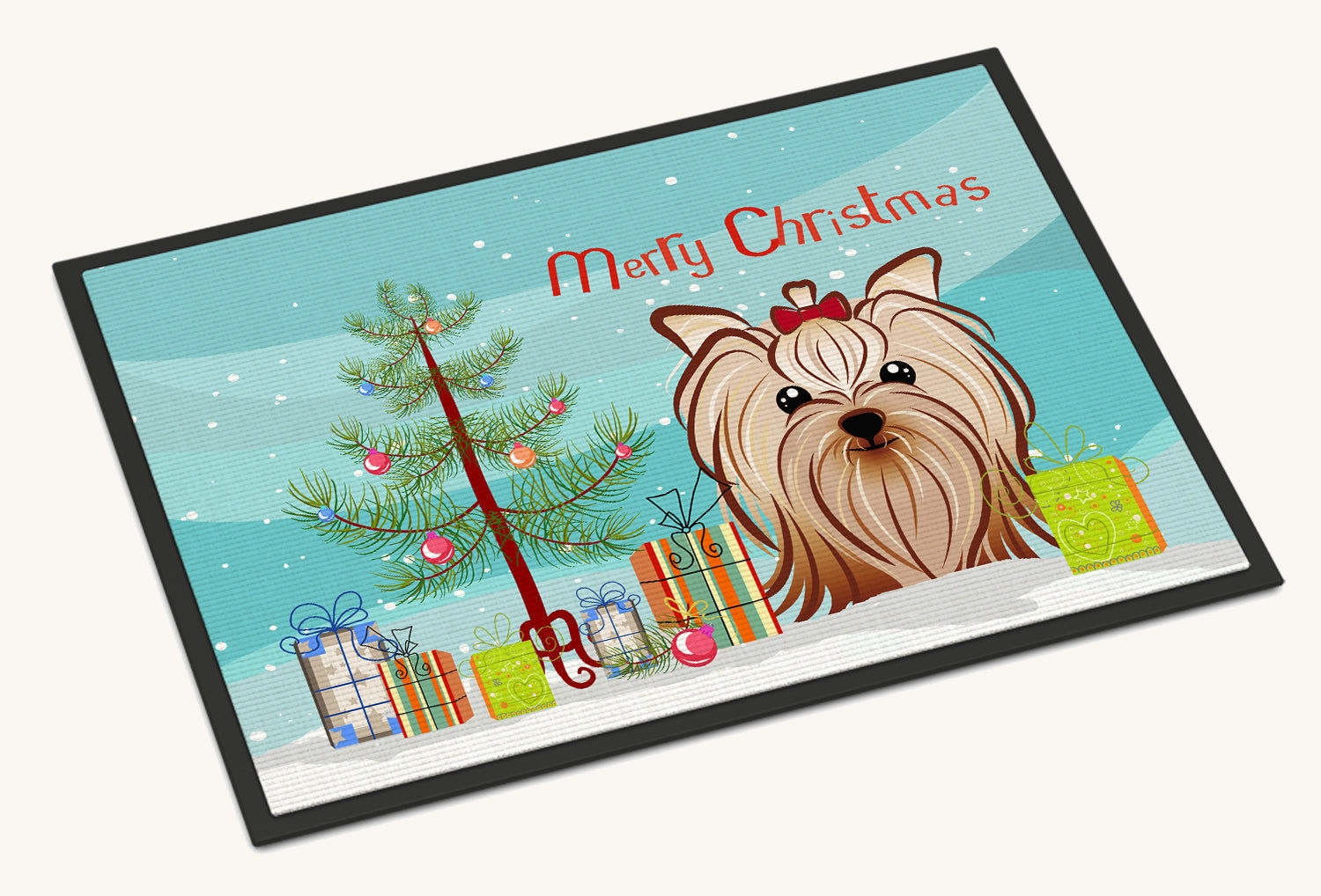Hand-illustrated Yorkie Christmas Tree Doormat
