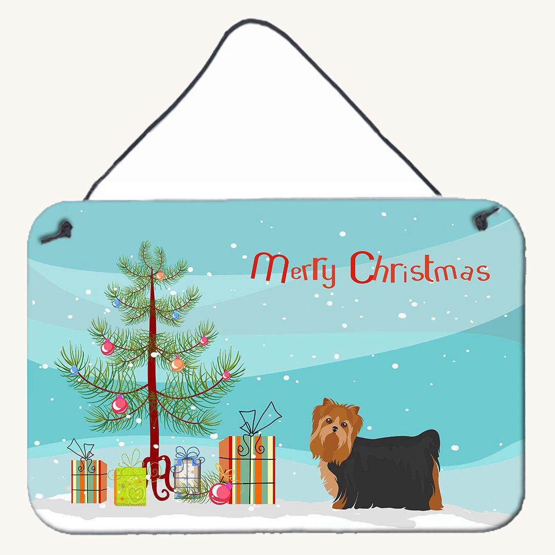 Hand-illustrated Yorkie Christmas Tree Metal Sign