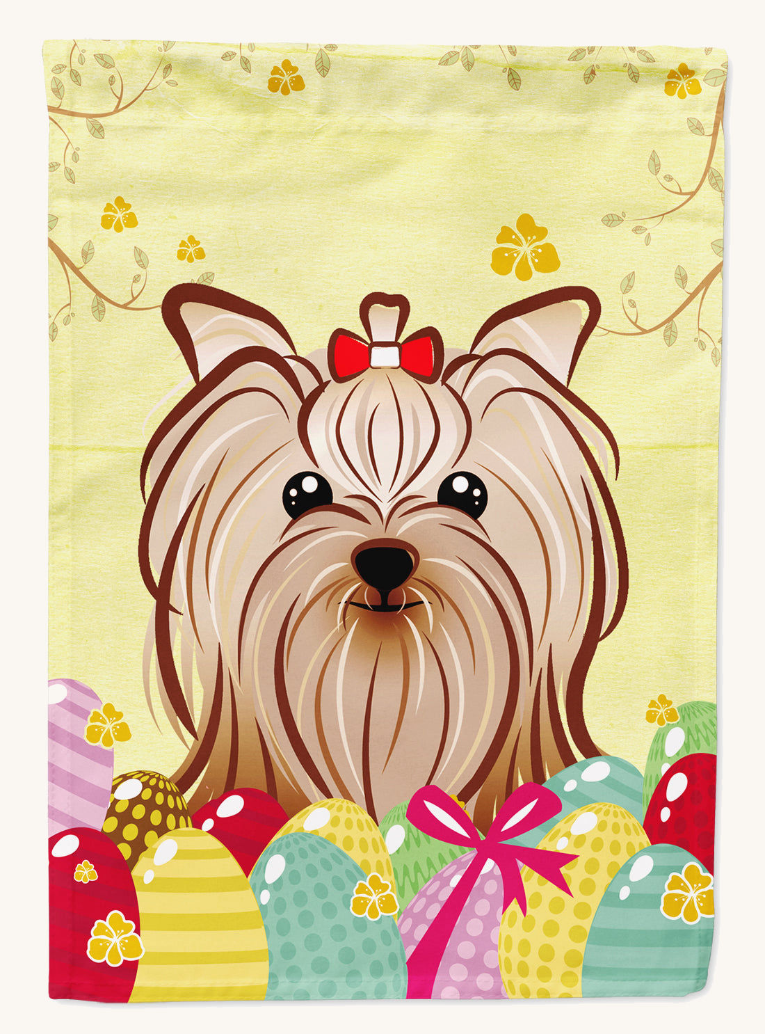 Hand-illustrated Yorkie Easter Egg Hunt Garden Flag