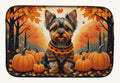 Hand-illustrated Yorkie Fall Leaves Dish Drying Mat
