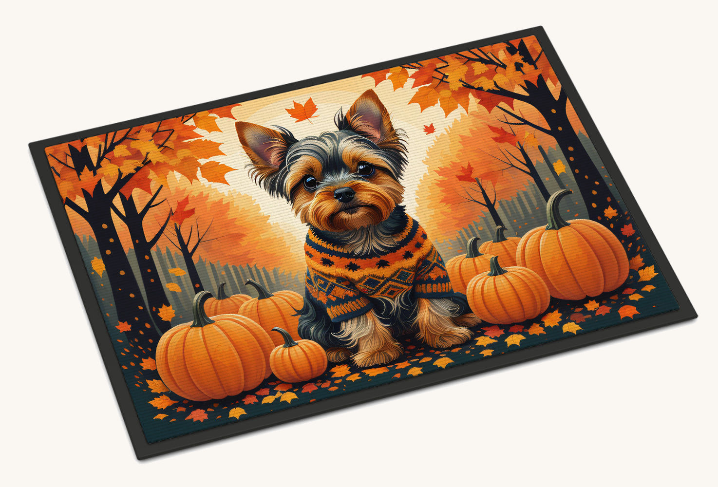 Hand-illustrated Yorkie Fall Leaves Doormat