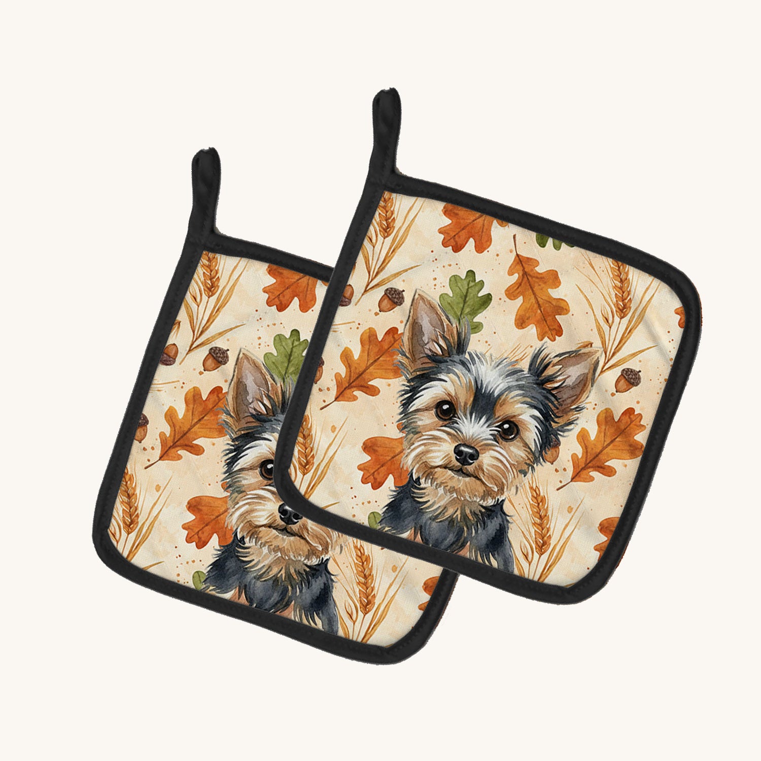 Hand-illustrated Yorkie Heirloom Fall Pot Holders