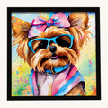 Hand-illustrated Yorkie Hippie Dawg Framed Metal Print
