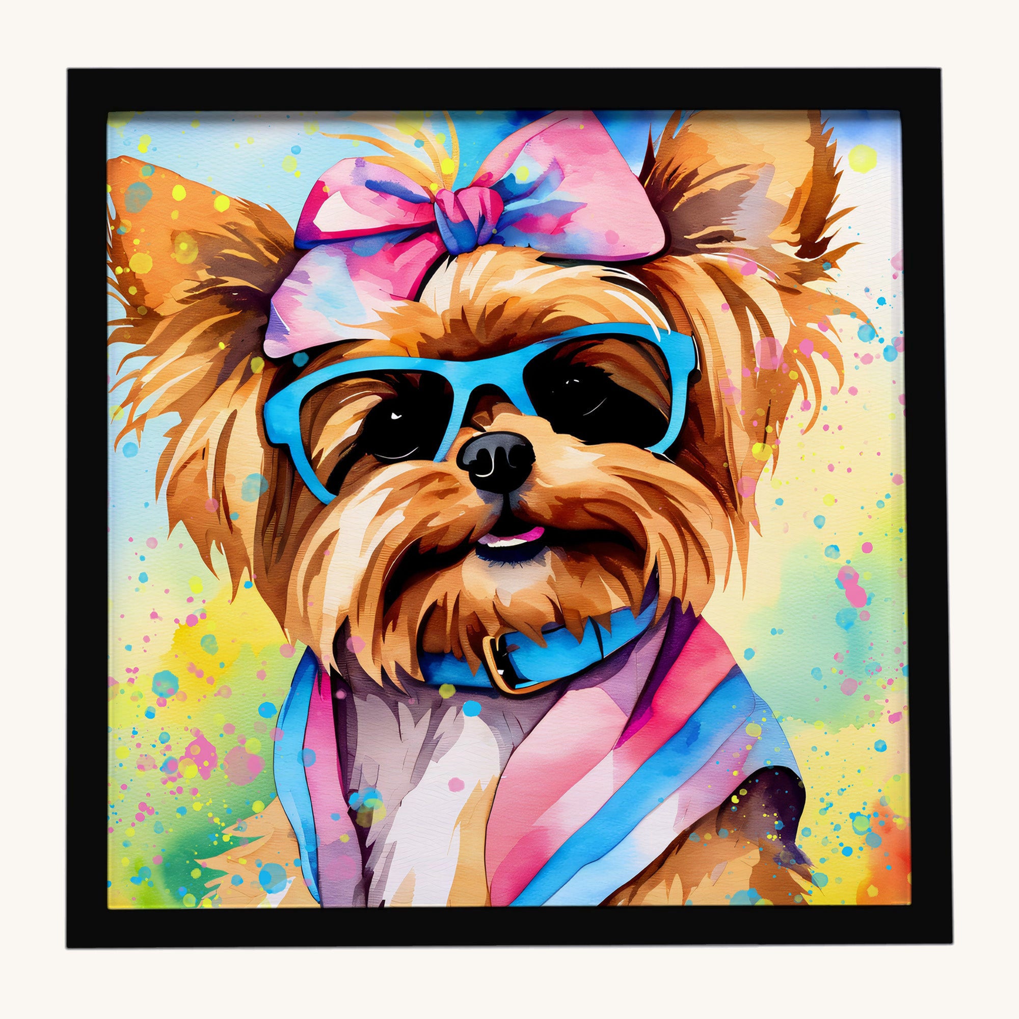 Hand-illustrated Yorkie Hippie Dawg Framed Metal Print