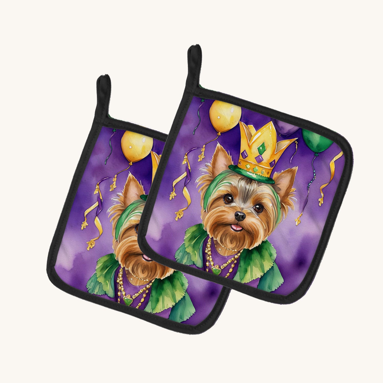Hand-illustrated Yorkie King Of Mardi Gras Pot Holders