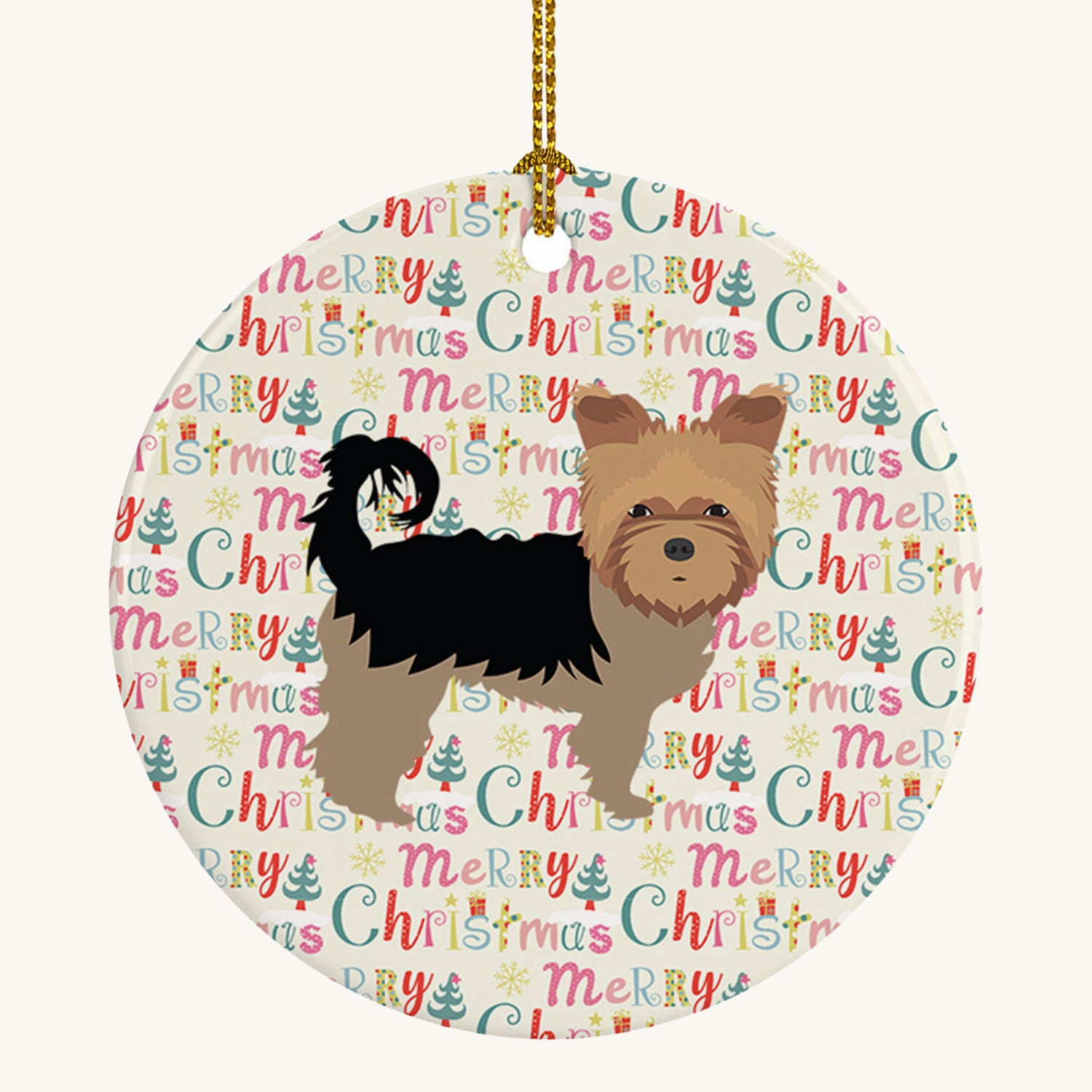 Hand-illustrated Yorkie Merry Christmas Ceramic Ornament
