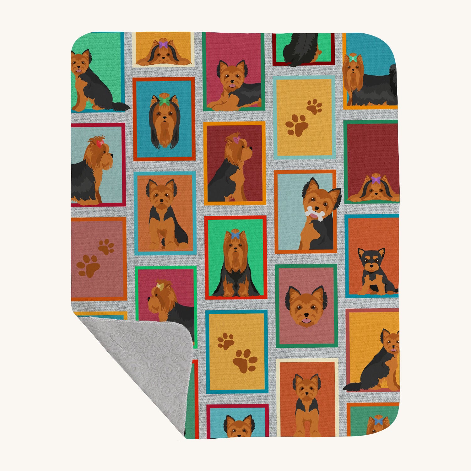 Hand-illustrated Yorkie Pattern Quilted Throw Blanket