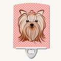 Hand-illustrated Yorkie Pink Checkered Night Light