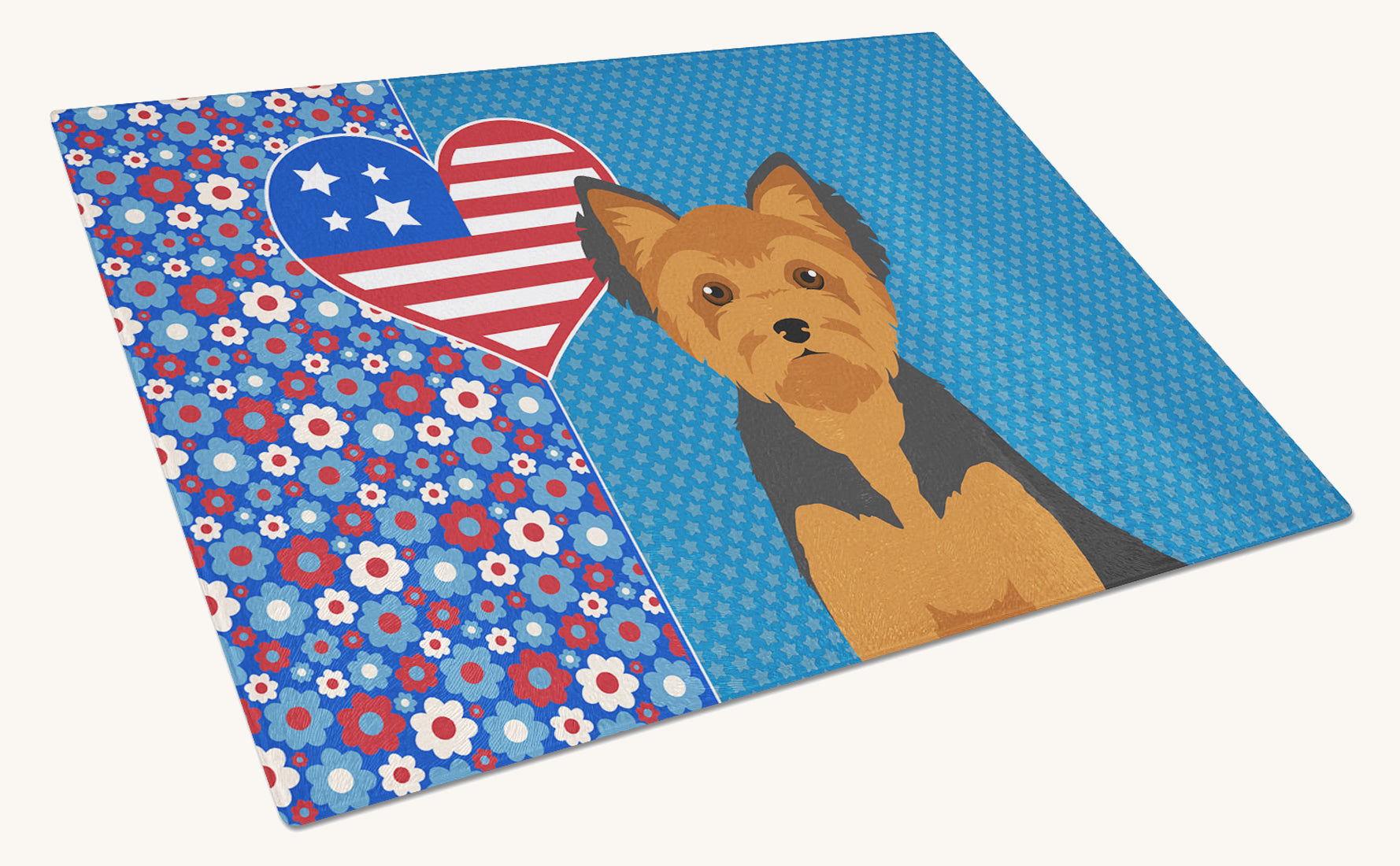 Hand-illustrated Yorkie Puppy Cut Glass Cutting Board