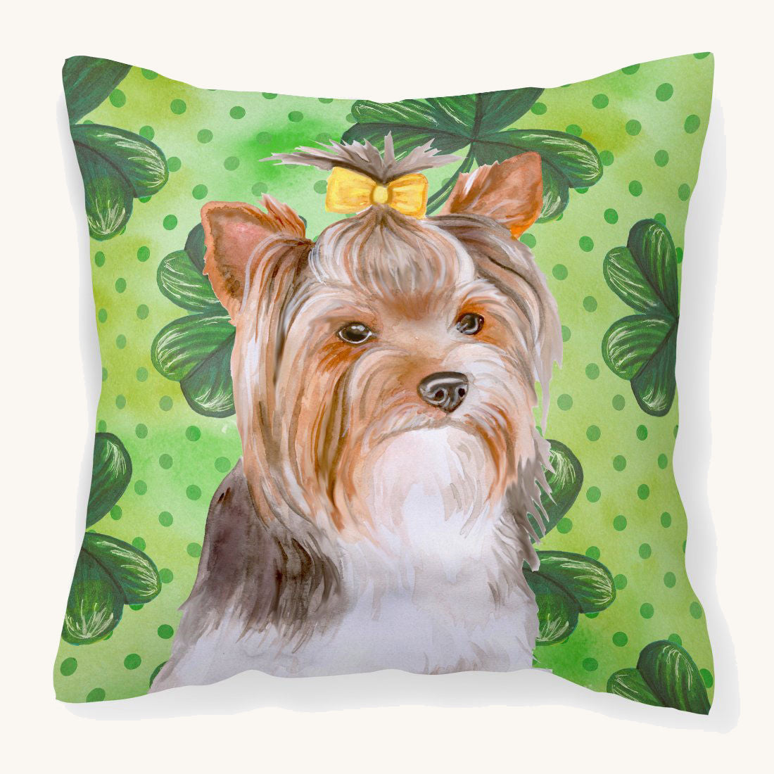 Hand-illustrated Yorkie St Patrick's Throw Pillow