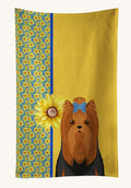 Hand-illustrated Yorkie Summer Sunflowers Kitchen Towel