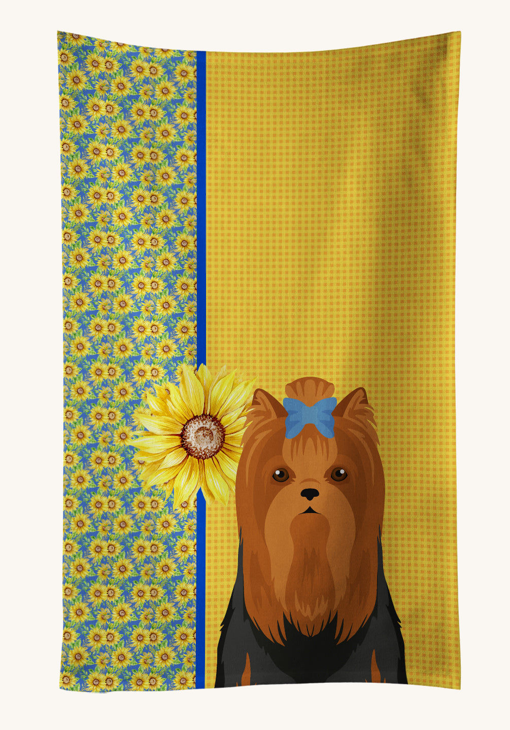 Hand-illustrated Yorkie Summer Sunflowers Kitchen Towel