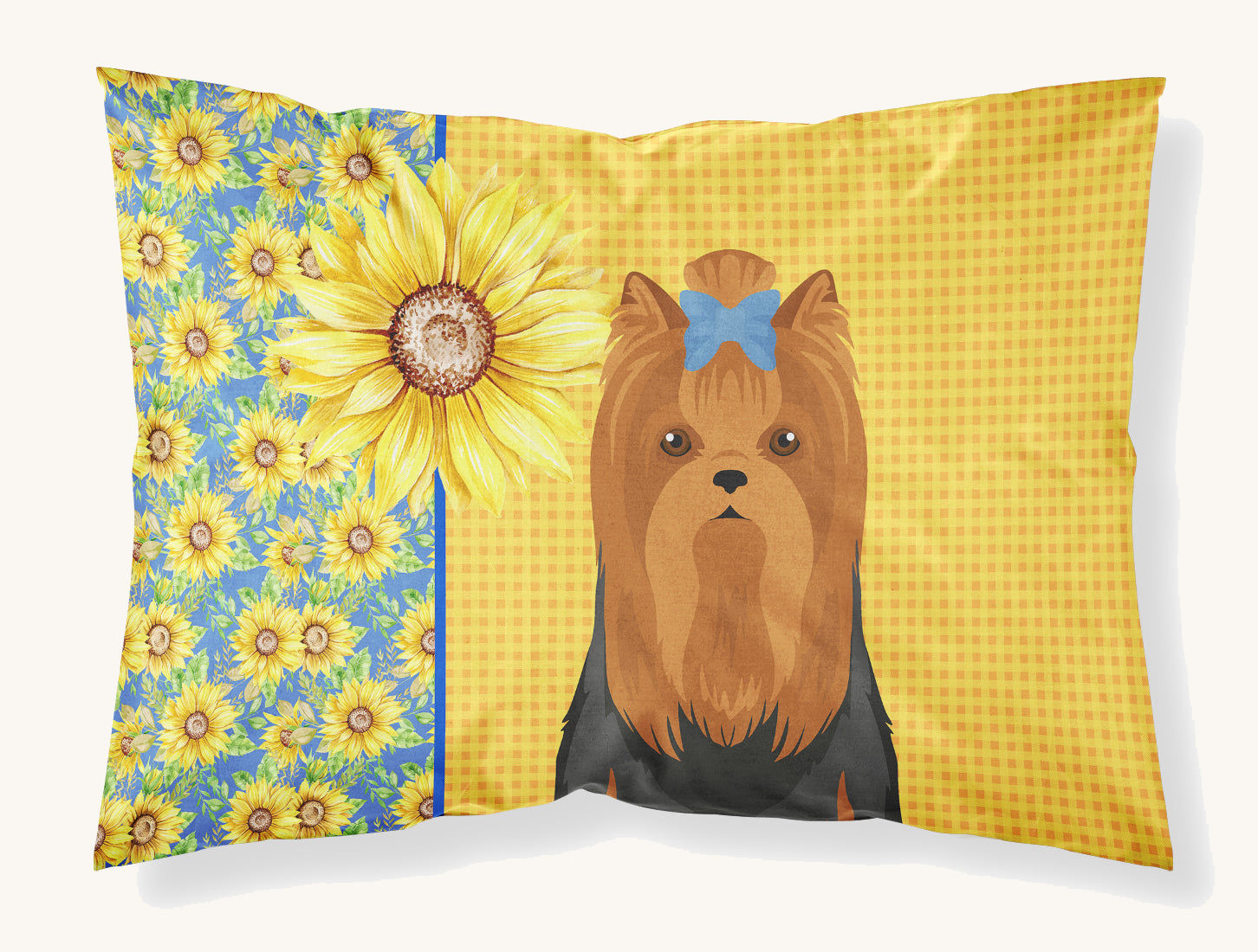 Hand-illustrated Yorkie Summer Sunflowers Pillowcase