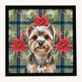 Hand-illustrated Yorkiepoo Christmas Poinsettia Framed Metal Print
