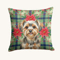 Hand-illustrated Yorkiepoo Poinsettia Christmas Throw Pillow