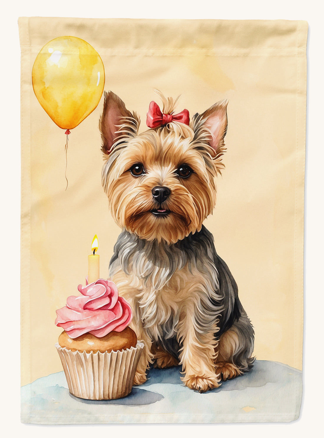 Hand-illustrated Yorkshire Terrier Happy Birthday House Flag